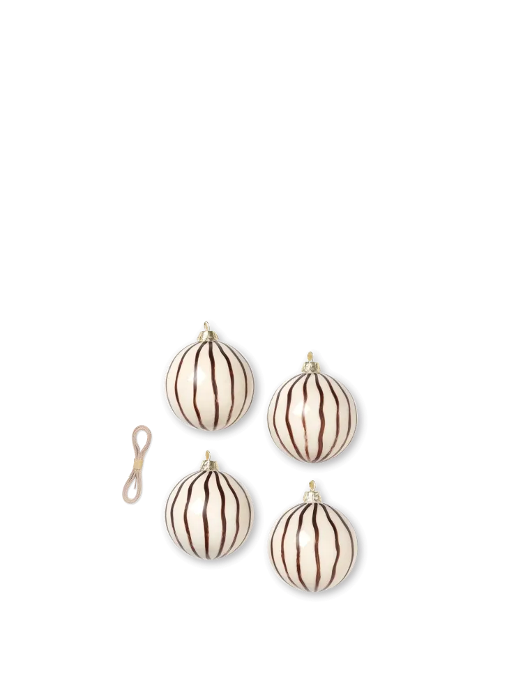 Christmas Glass Ornaments - Lines - Set 4 - Red Brown