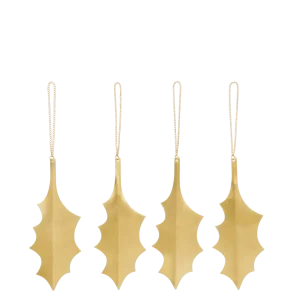 Holly Leaf Brass Ornaments - Set 4 - Brass