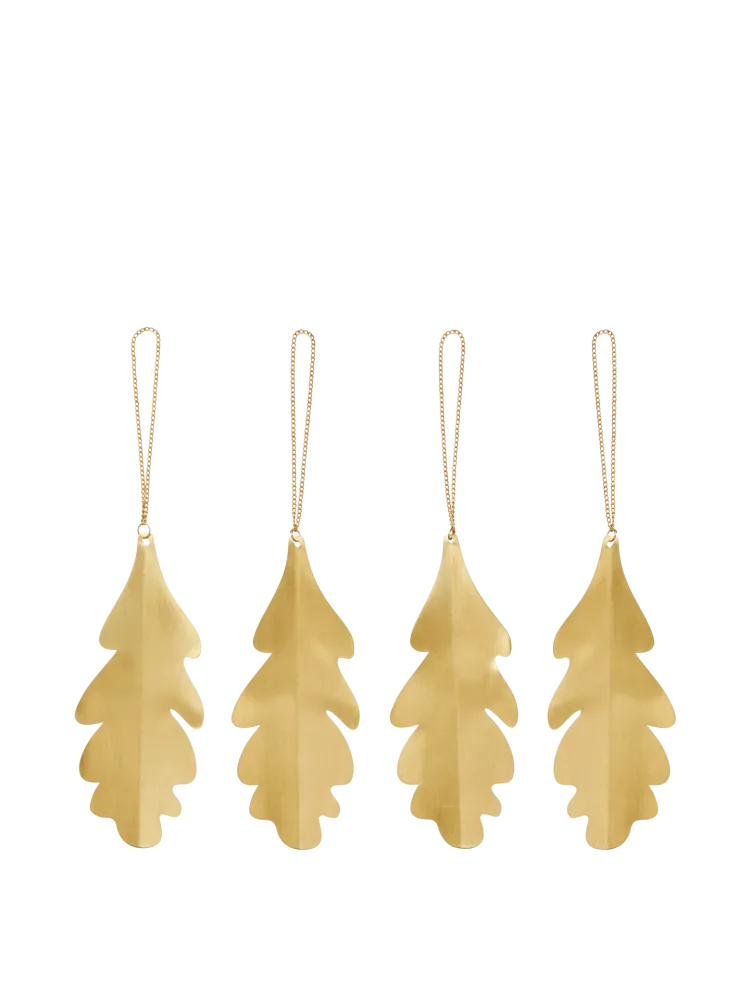 Oak Leaf Brass Ornaments - Set 4 - Brass