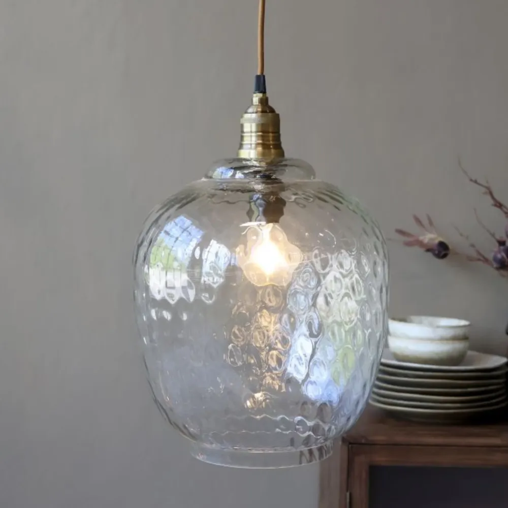 Glas loftlampe med messingtop H39 cm - Chic Antique