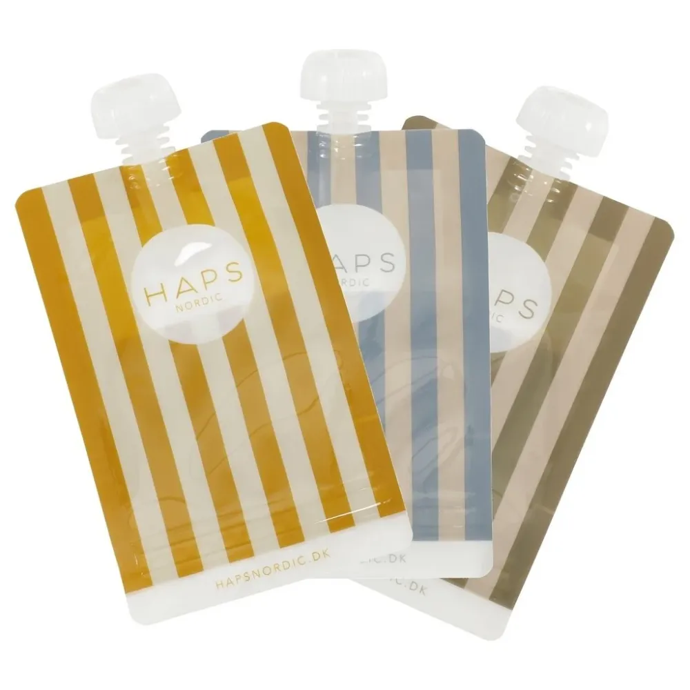 Genanvendelige smoothieposer fra Haps Nordic, 190 ml, tre stk, Marine stripe, Frysende