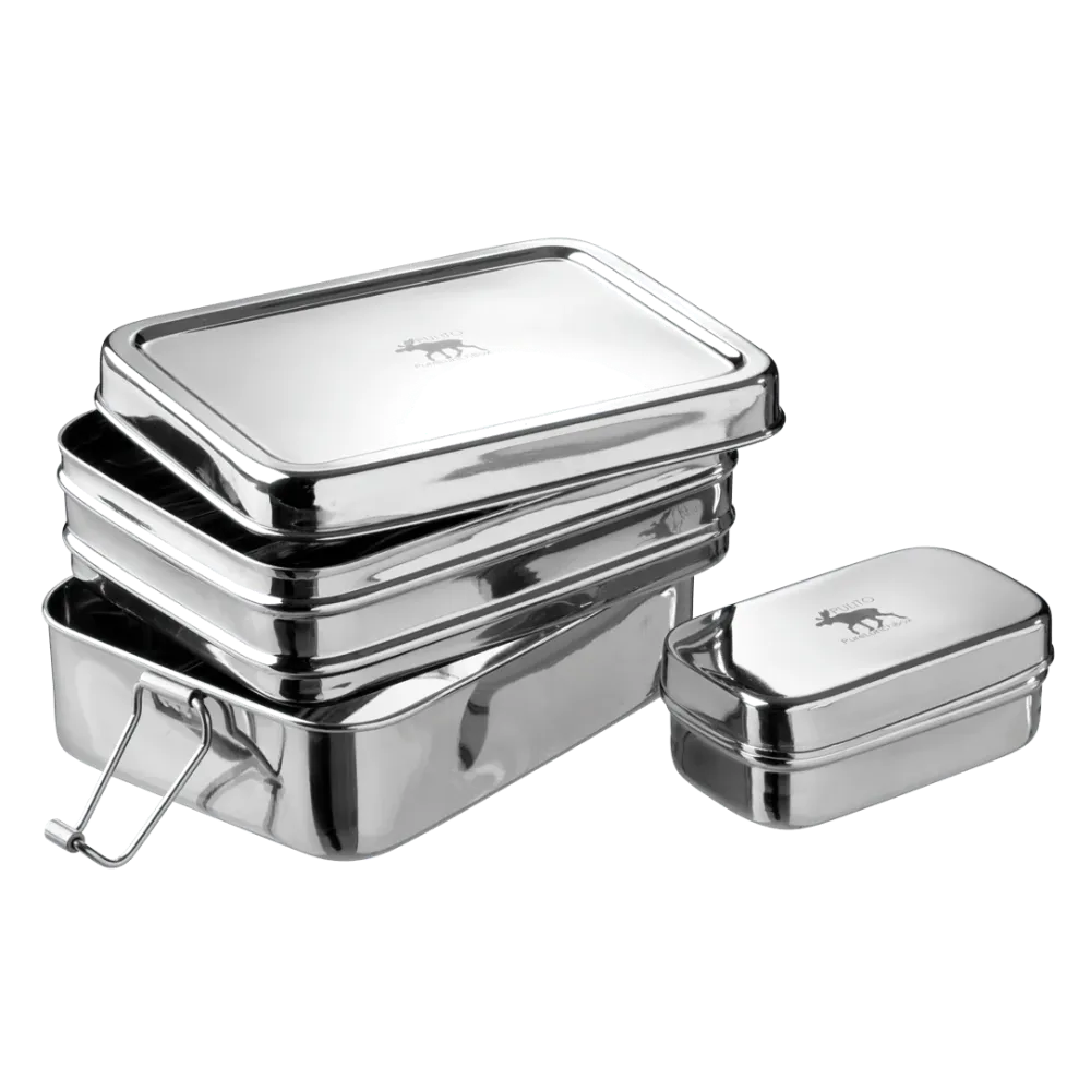Pure Lunchbox 3-i-1 madkasse med klips-lukning i rustfri hardened fra Pulito, to størrelser