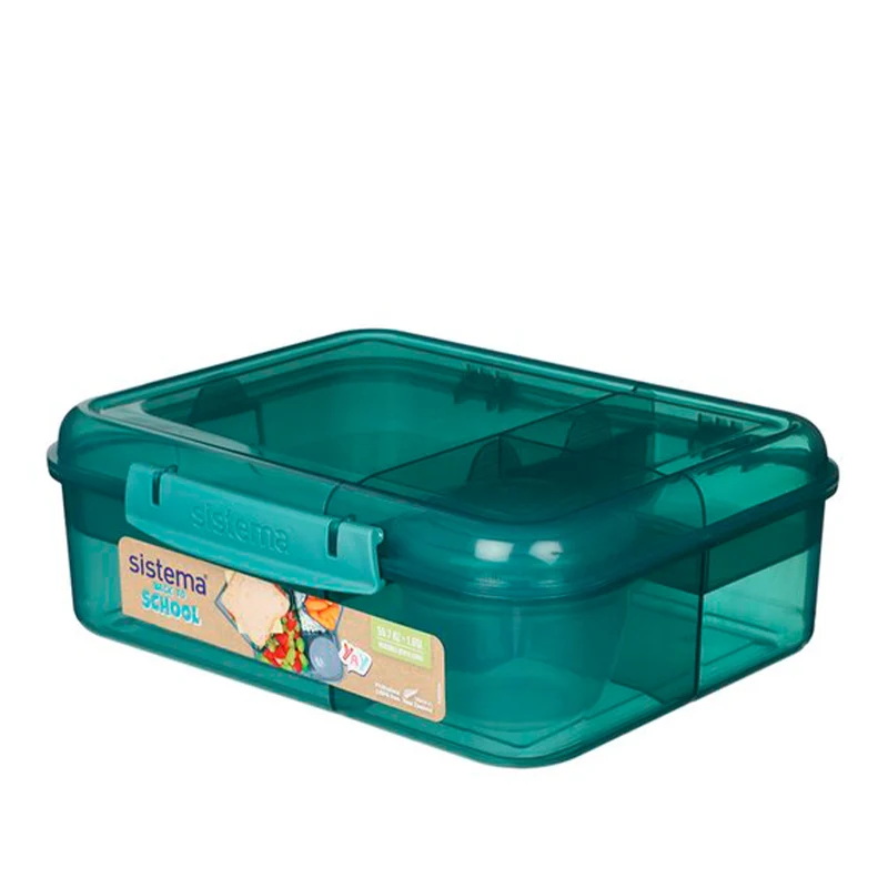 Sistema Bento Lunch madkasse med 5 rum og bæger - Grøn 1,65 liter