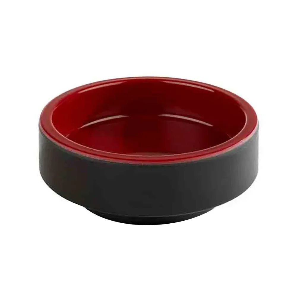 (6 stk.) Bento Box - ASIA PLUS - melamin - rund - Ø 75mm - sort/rød