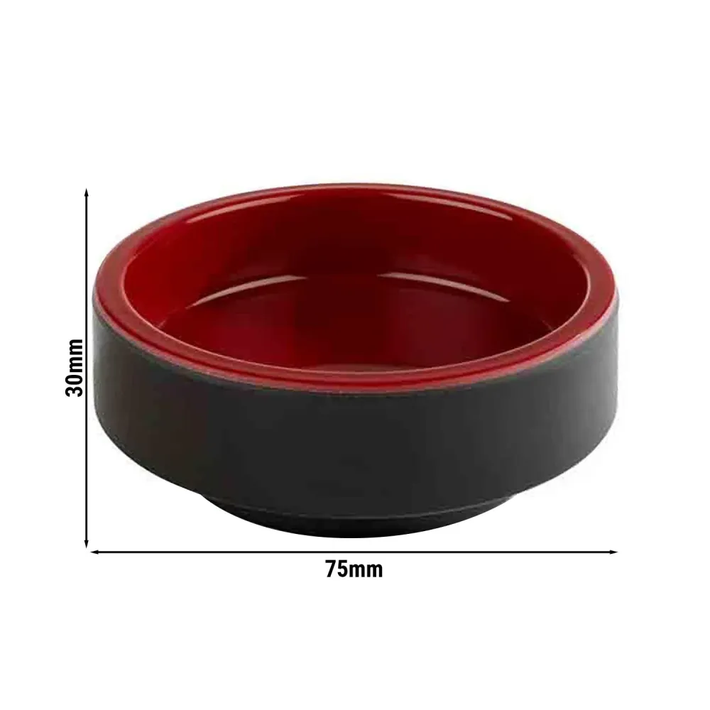 (6 stk.) Bento Box - ASIA PLUS - melamin - rund - Ø 75mm - sort/rød