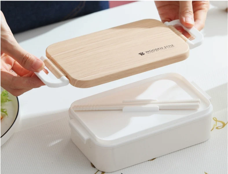 Wooden-Style Rectangular Lunch Box Pink