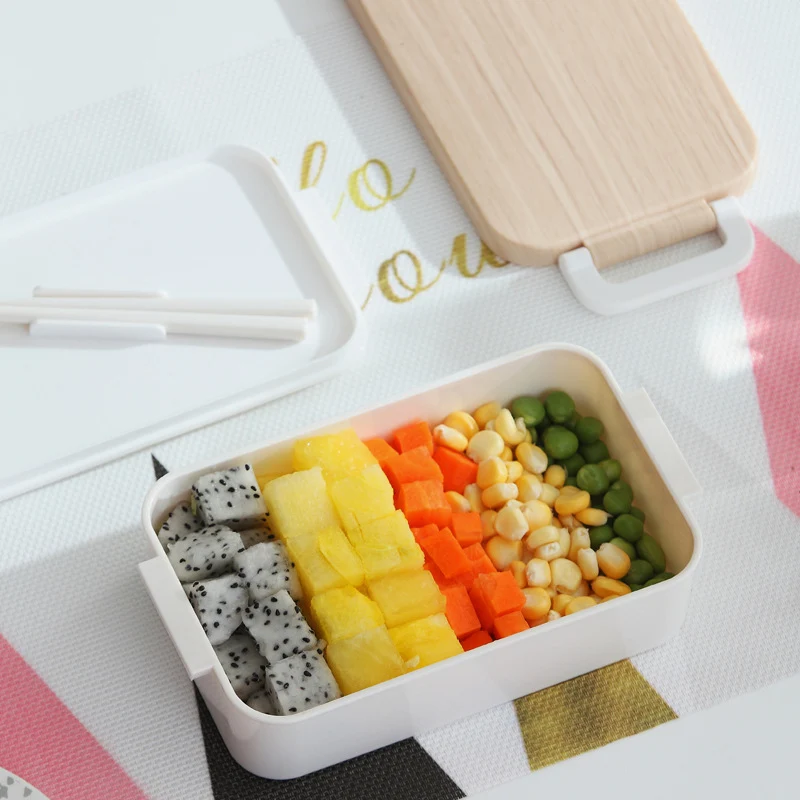 Wooden-Style Rectangular Lunch Box Pink