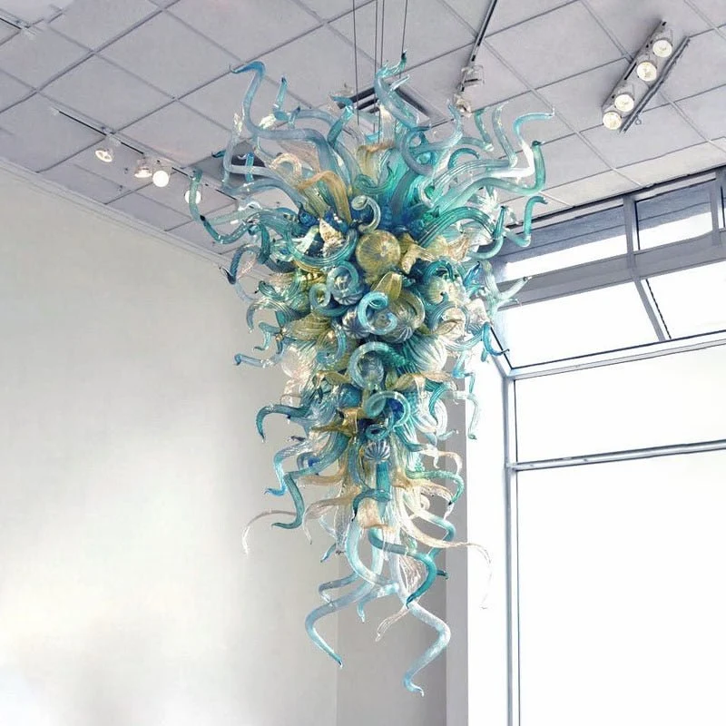 Luksus Hotel Villa Crystal Aqua Blå Håndblæst Murano-glaslysekrone ATY Home Decor