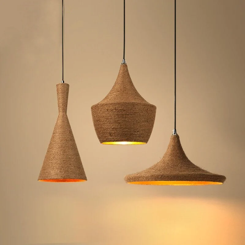 Sæt med 3 Pendellampeskærm Retro Nordic Hemp Rope Loft Home Industriel belysning til køkkenø Spisestue ATY Home Decor