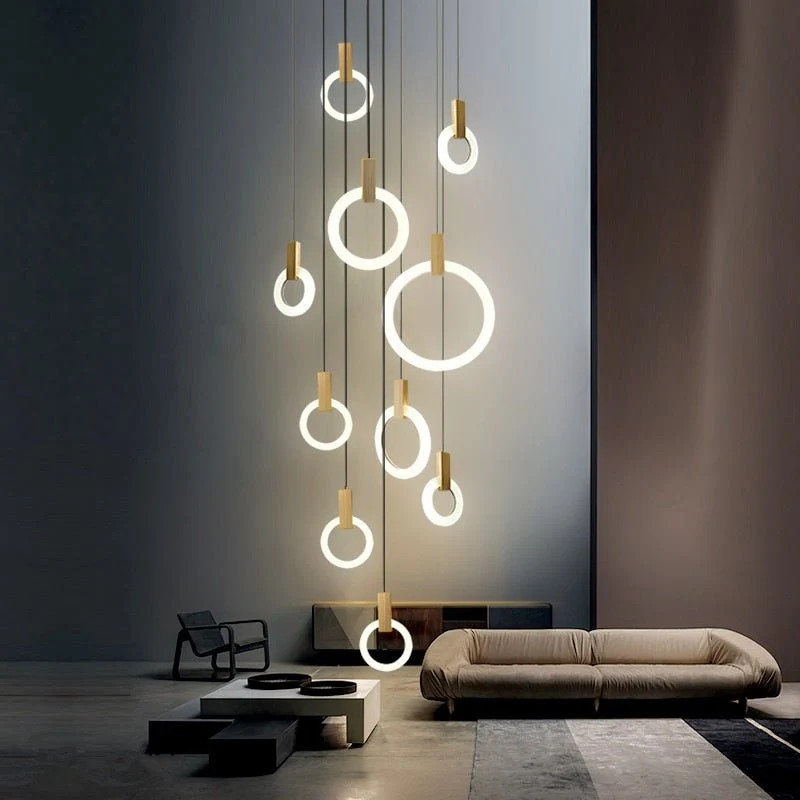 Moderne LED Træ Ring Lysekrone Loft Stue På Trapper Hængende Pendel ATY Home Decor