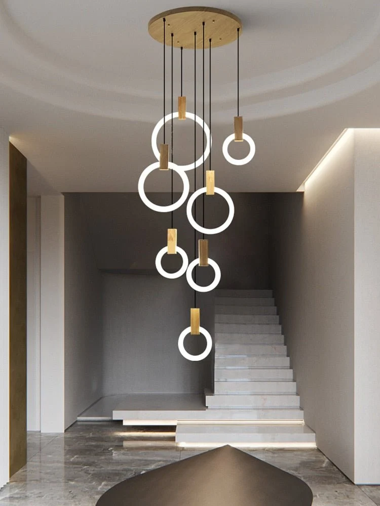 Moderne LED Træ Ring Lysekrone Loft Stue På Trapper Hængende Pendel ATY Home Decor
