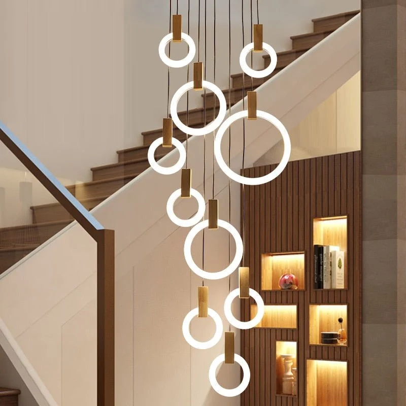 Moderne LED Træ Ring Lysekrone Loft Stue På Trapper Hængende Pendel ATY Home Decor