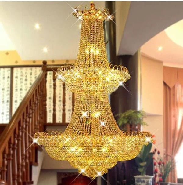 Moderne stor krystal lysekrone lys guld / krom foyer krystal lysekrone lys bredde 120 cm garanteret 100 % ATY Home Decor