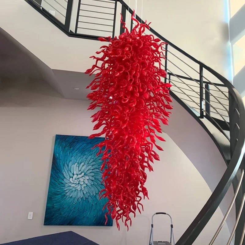 Rød Murano Glas Lysekrone Trappe LED Lustres Moderne hængende lysarmatur ATY Home Decor