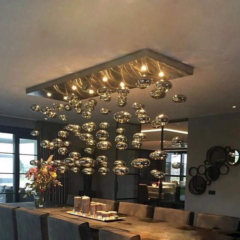 Stor moderne oval blæst glasboblekugle LED-lysekrone ATY Home Decor