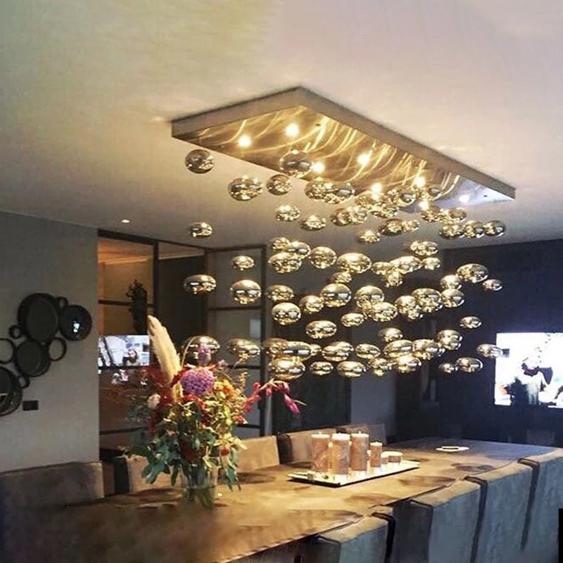 Stor moderne oval blæst glasboblekugle LED-lysekrone ATY Home Decor