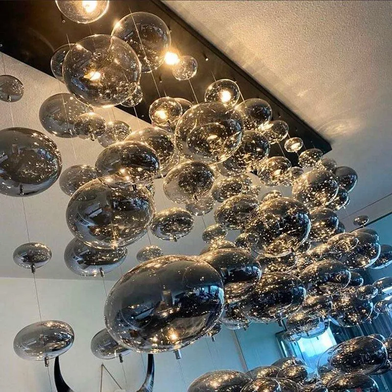 Stor moderne oval blæst glasboblekugle LED-lysekrone ATY Home Decor