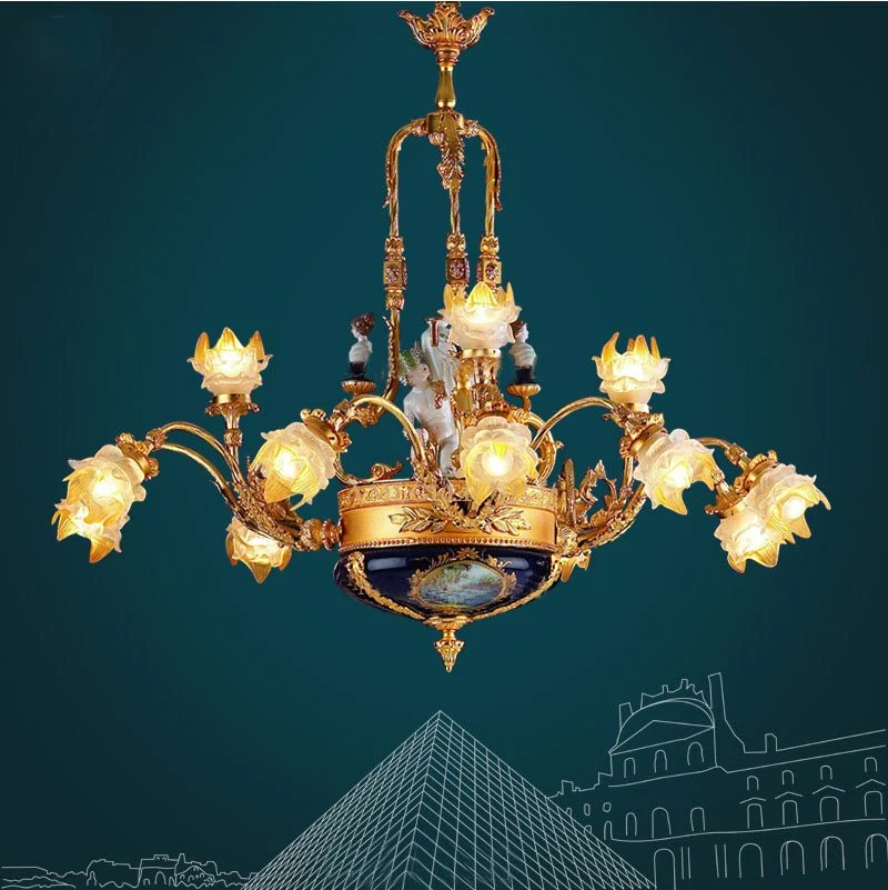 Villa Chandelier Hotel Foyer Store Lysekroner Kobber Suspension Belysning Art Deco Hængelampe Lysekrone Belysning ATY Home...