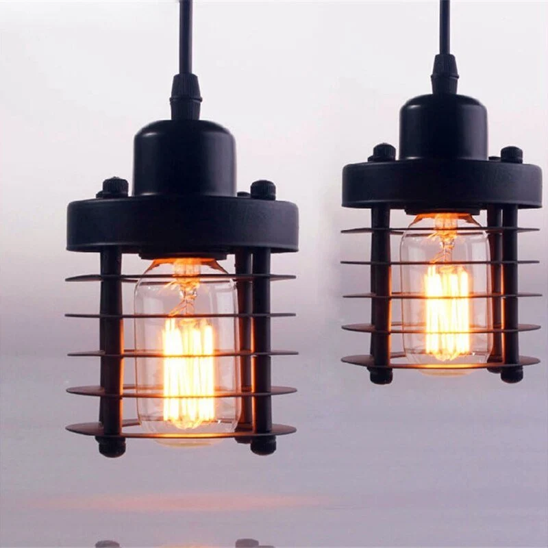Vintage Pendel Industriel Pendel Lys Jern Bur Edison Til Køkken Ø Spisestue Korridor Dekoration (Sort) ATY Home Decor