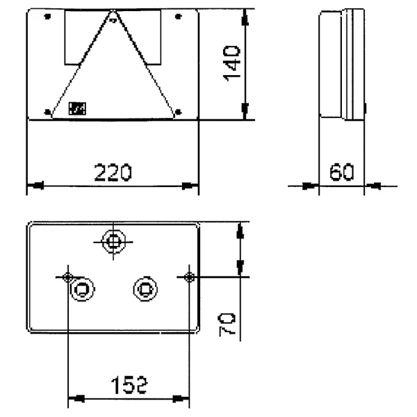 Baglygte venstre m/nummerpladelys 220x140x30 mm