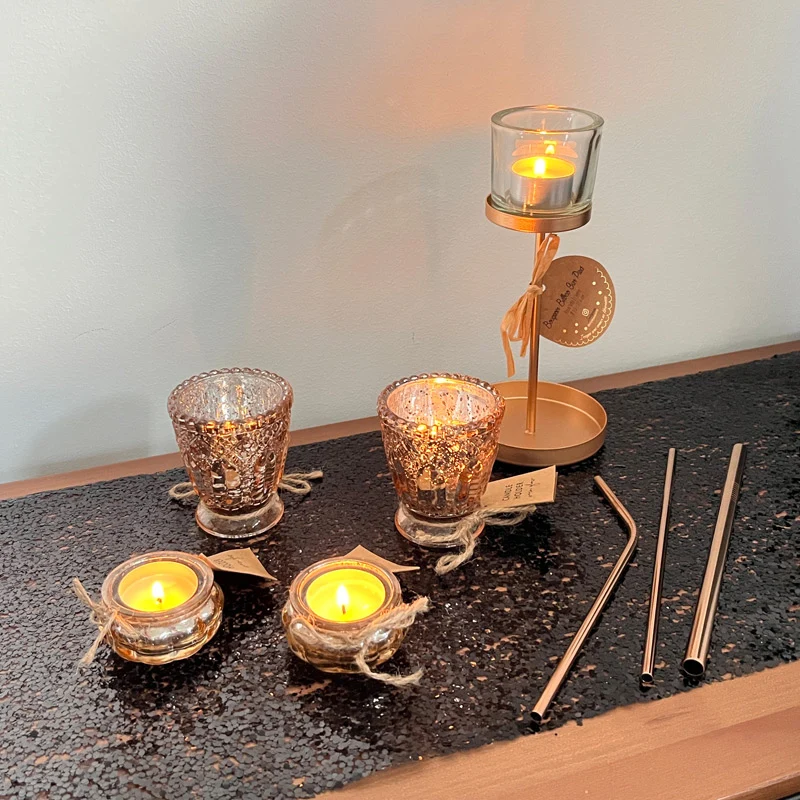 Rose gold glas fyrfadsstage, 4 stk.