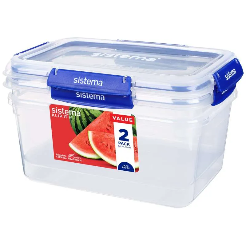 Sistema Madopbevaring - Klip It Plus - Rectangle - 2-Pak - 3.35L - Blå