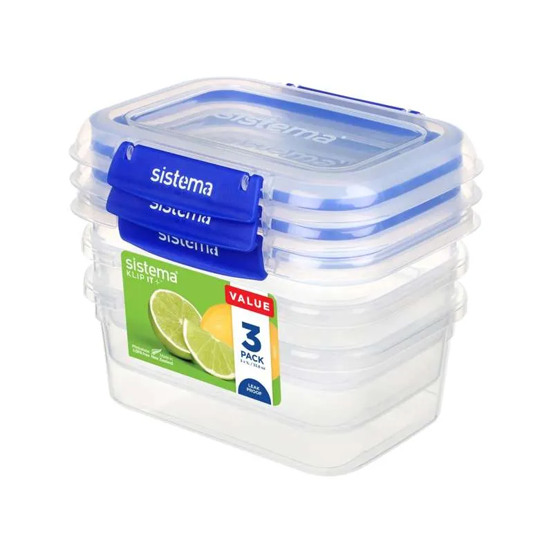 Sistema Madopbevaring - Klip It Plus - Rectangle - 3-Pak - 1L - Blå