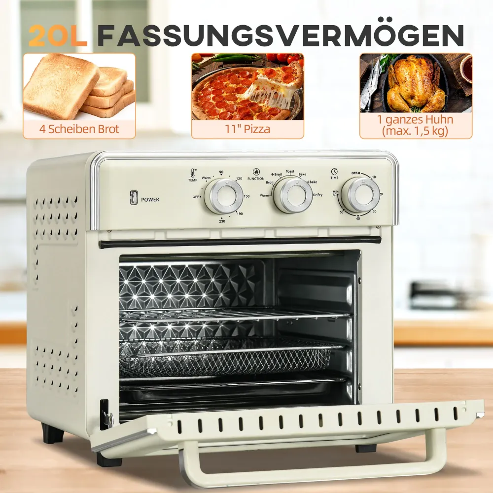 5-I-1 miniovn, 20 l kapacitet, 1400 w, 1 bagerist, 1 bageplade, 60 min. timer