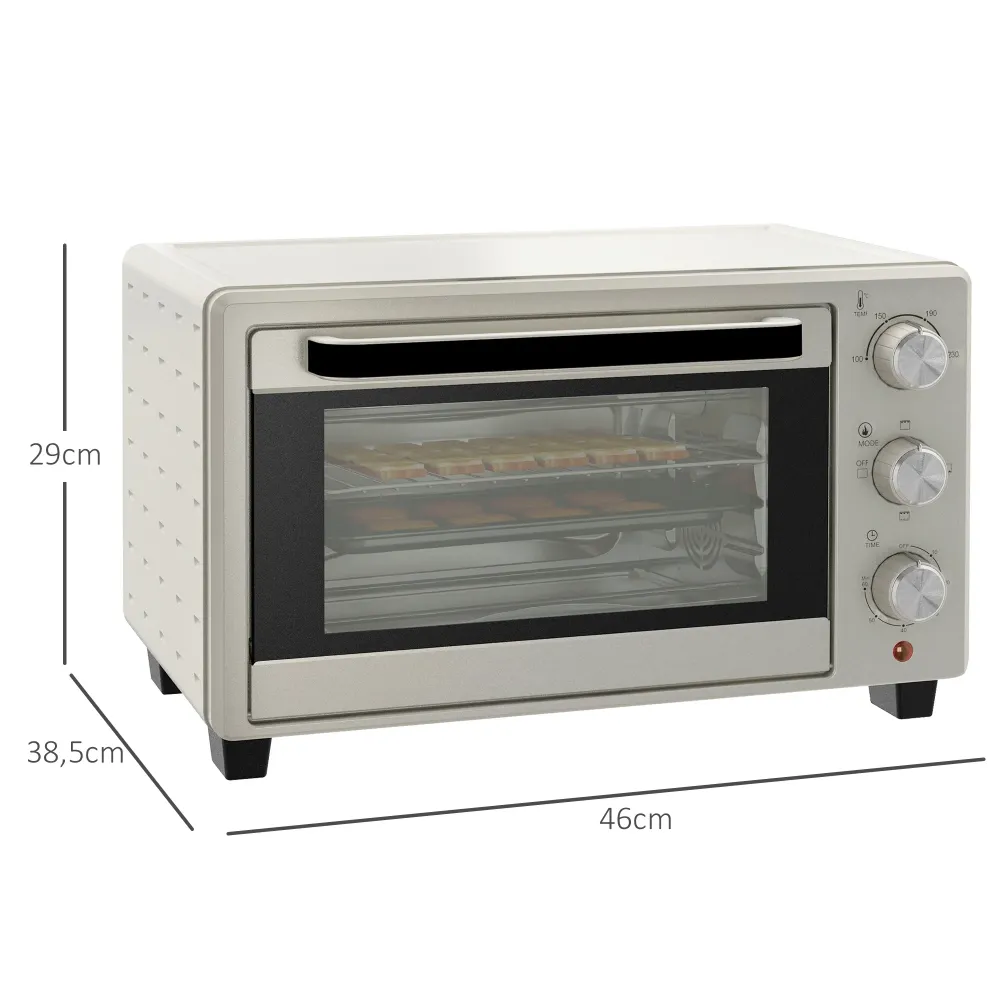 Miniovn, lille 21 l brødristerovn med 1 rist og 1 bageplade, 3 tilberedningstilstande, 100°c-230°c, rustfrit chromed, glas...