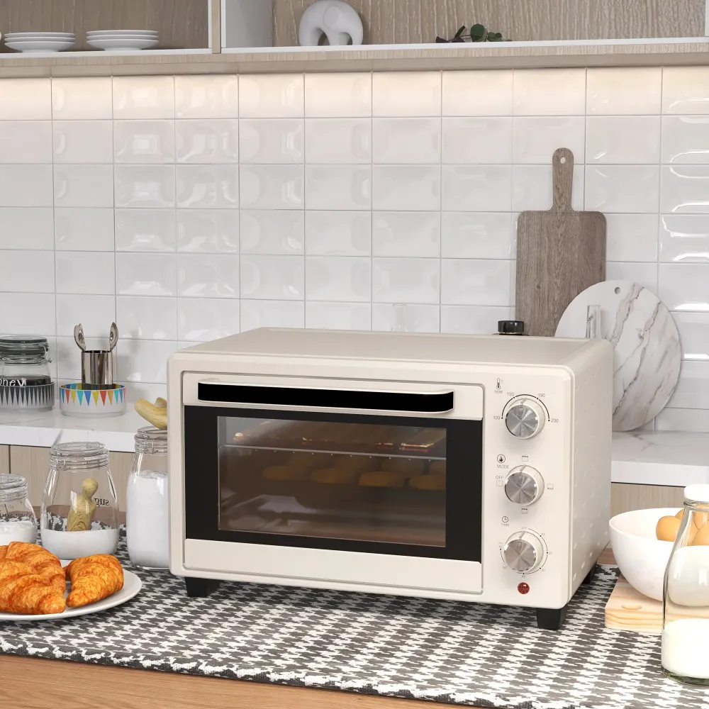 Miniovn, lille 21 l brødristerovn med 1 rist og 1 bageplade, 3 tilberedningstilstande, 100°c-230°c, rustfrit chromed, glas...