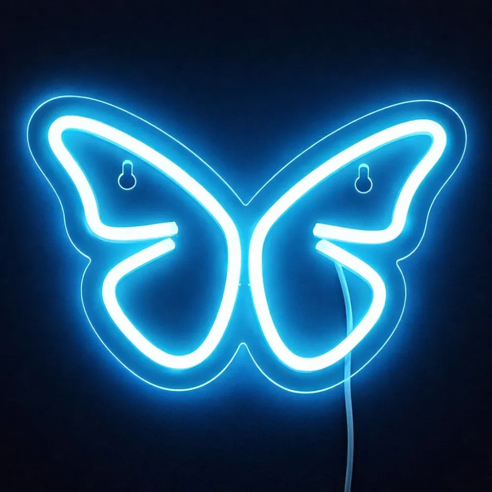 Butterfly Neon Væglampe Lyseblå