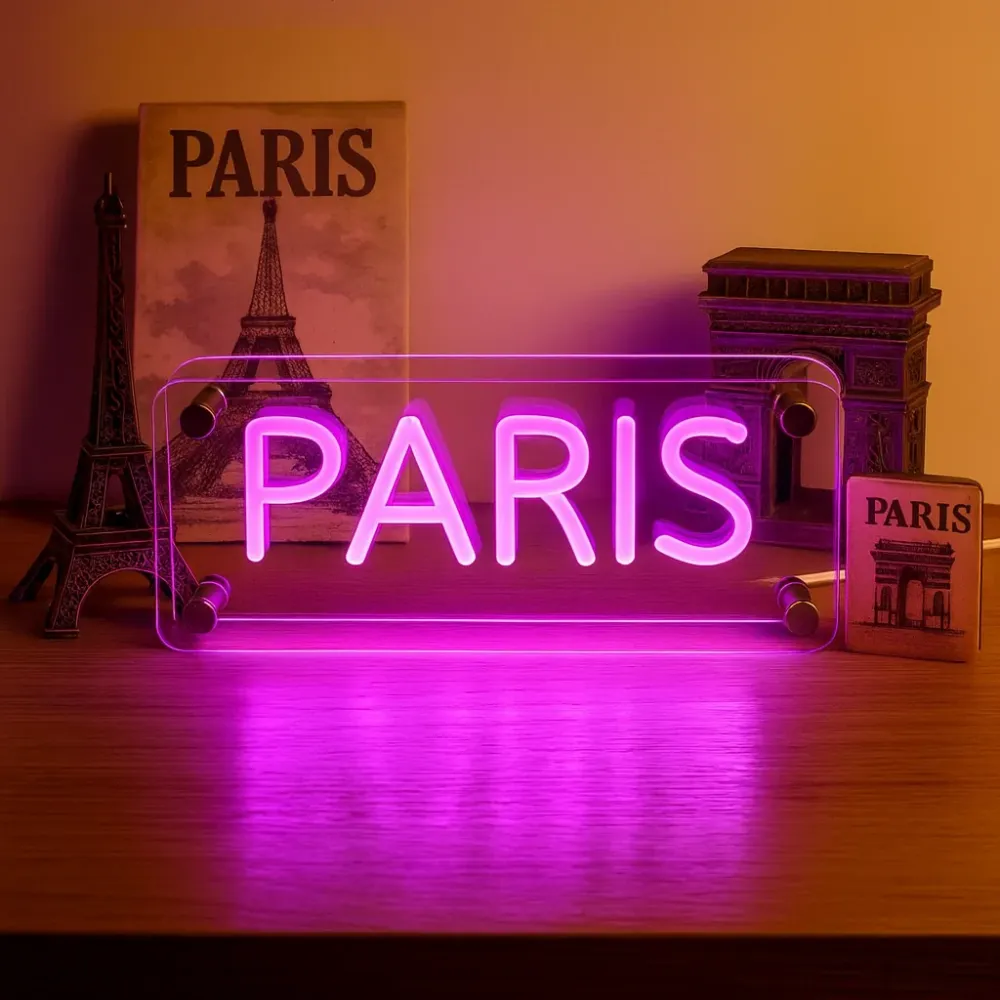 Paris LED Neon Box Bordlampe