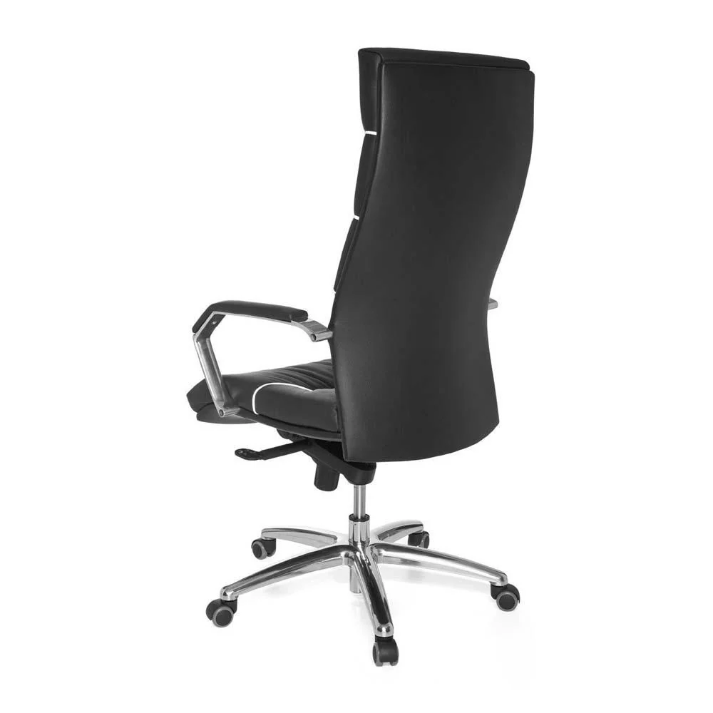 Designer kontorstol i ægte læder, hvide detajler, charcoal