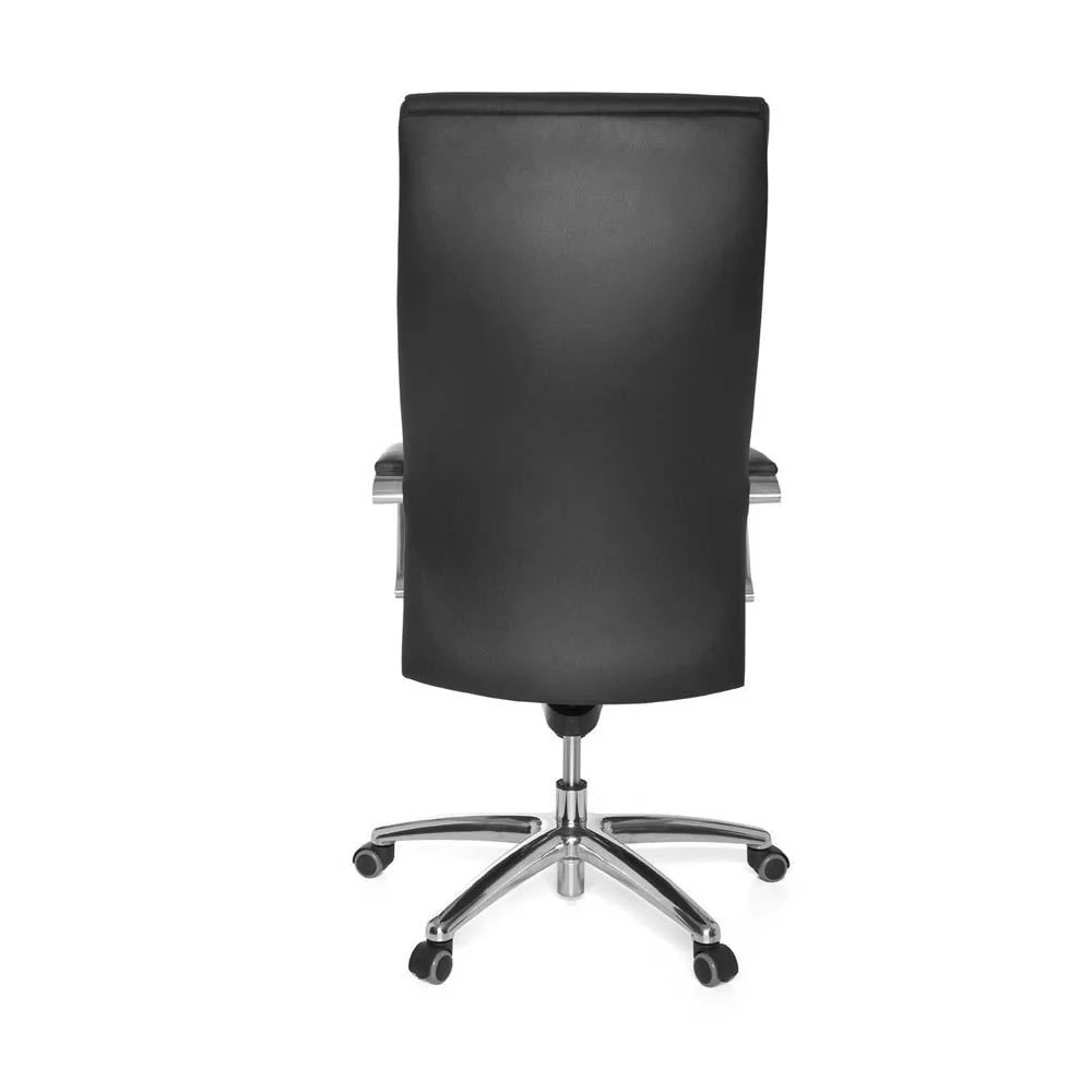 Designer kontorstol i ægte læder, hvide detajler, charcoal