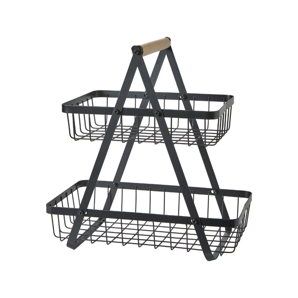 Trådkurv med 2 hylder - metal sort