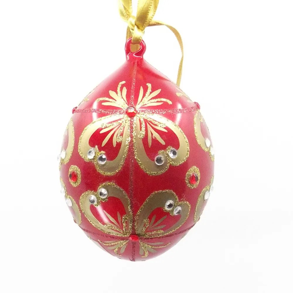 Fabergé Æggedekoration i rødt glas med ren gulddekoration og rhinsten /557233