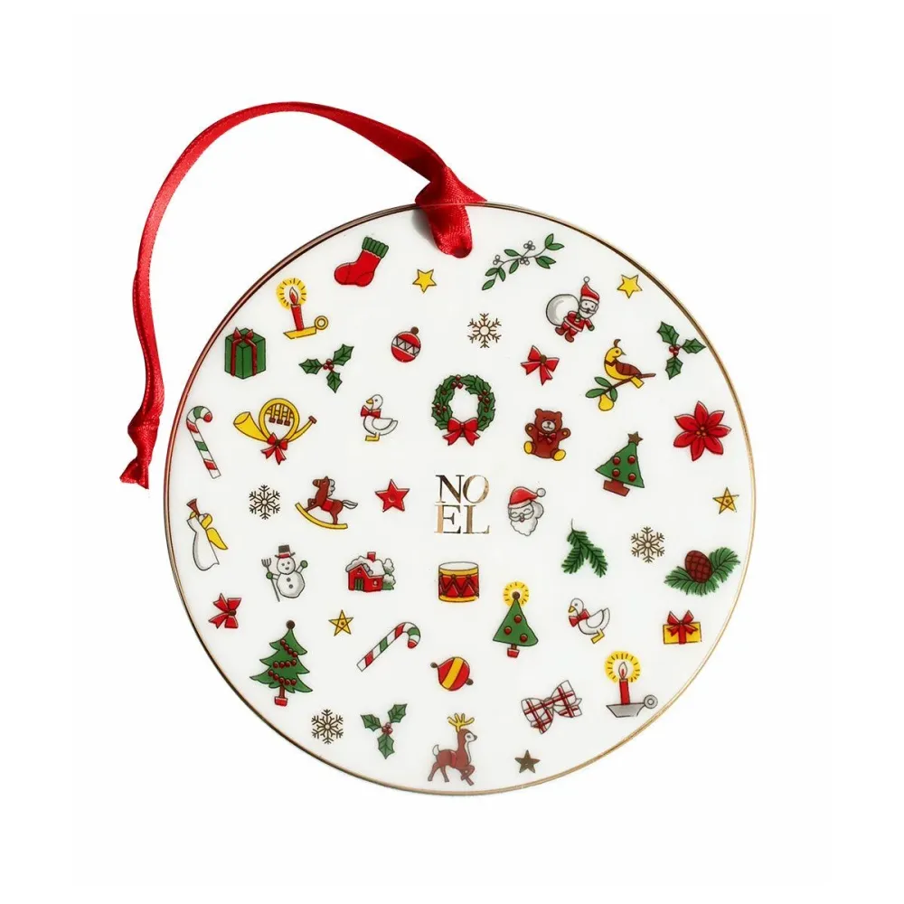 Taitù dekorationscirkel Glædelig Jul 10cm Fine Bone Kina porcelæn 12-6-26-G