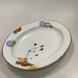 Royal Copenhagen Stel No 93 Hvid Halvblonde m. Blomster og Guldkant Ovalt Fad