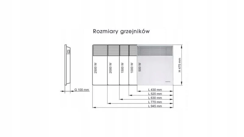 Elektrisk konvektorvarmer Thermoval TX 500 W 400x450x80 mm, 1 stk.