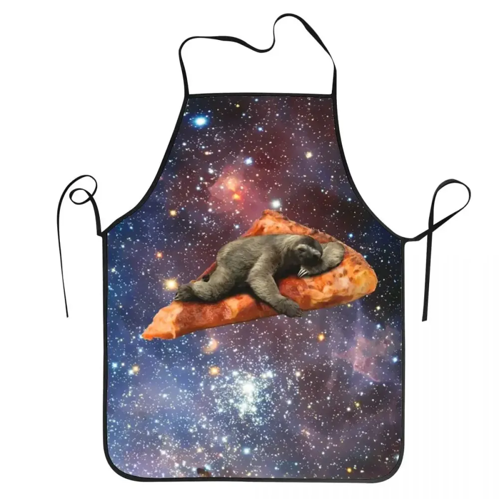 Unisex Space Pizza-køkkenforklæde med dovendyr på pizza-design 50x75cm