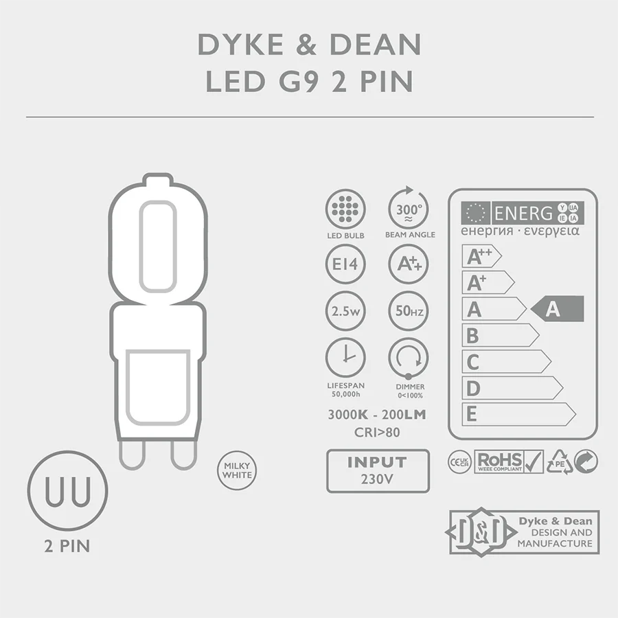 DYKE & DEAN LED OPAL G9 Pære