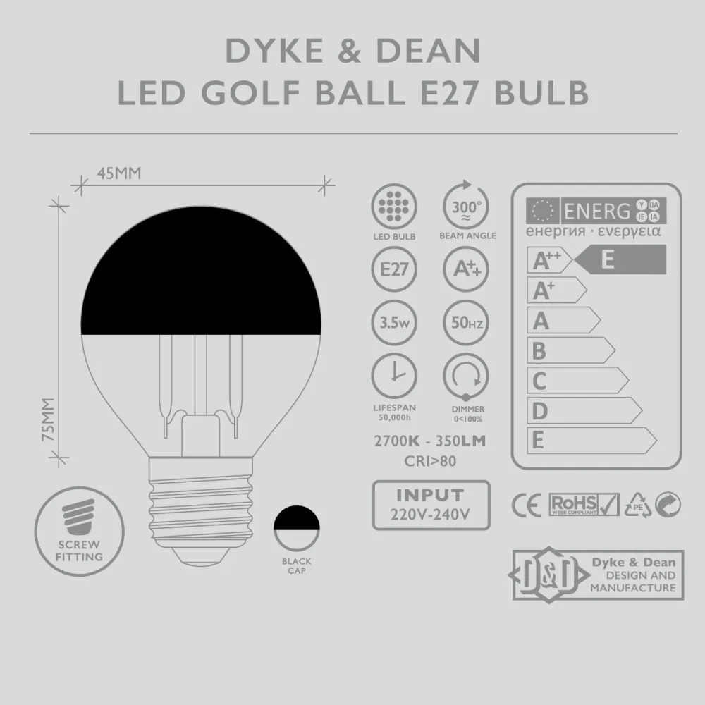 DYKE & DEAN LED SORT HÆT E27 GOLFKUGLEPÆRE