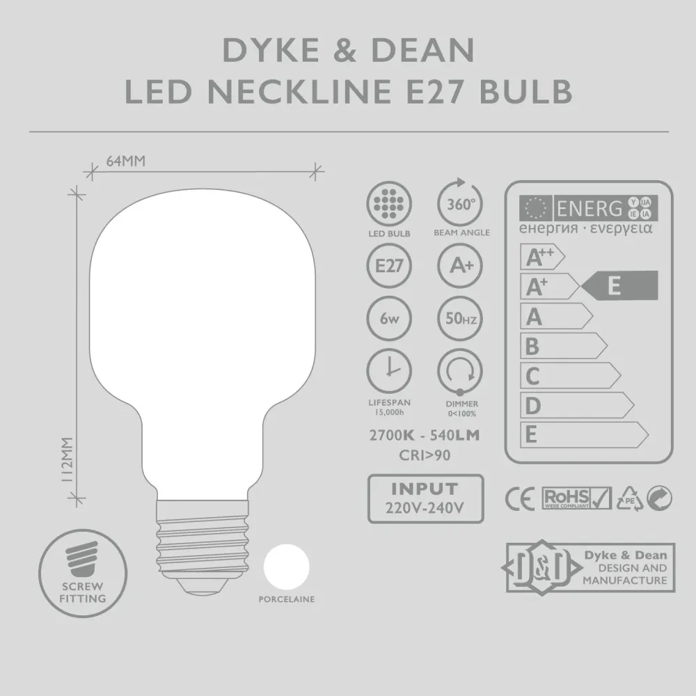 HALSINDING LED PORCELÆN E27 Pære DYKE & DEAN
