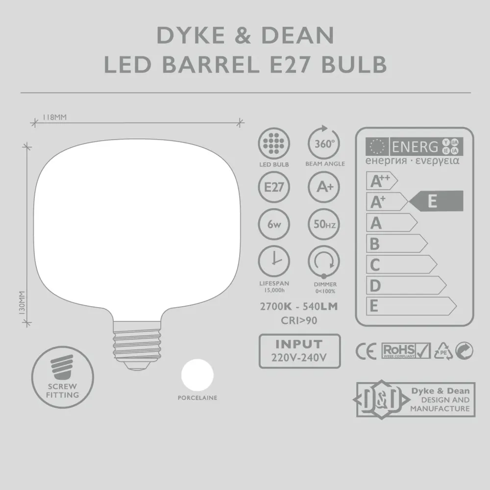 TØNDE LED PORCELÆN E27 Pære DYKE & DEAN
