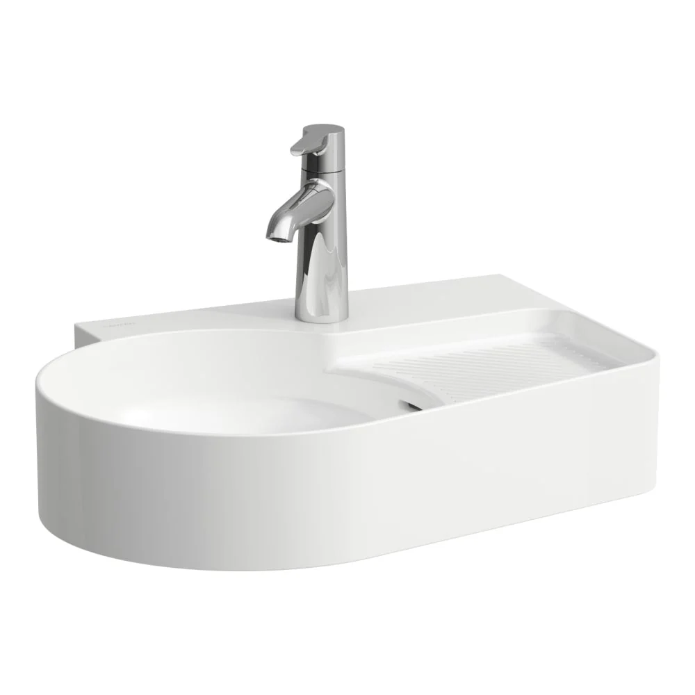 LAUFEN VAL Håndvask med hanehul, asymmetrisk med semi-wet område, slebet underside - 530x400x115mm - kridt porcelæn