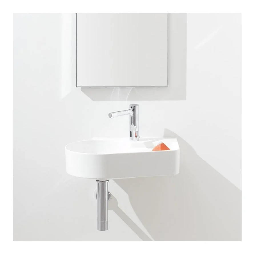LAUFEN VAL Håndvask med hanehul, asymmetrisk med semi-wet område, slebet underside - 530x400x115mm - kridt porcelæn