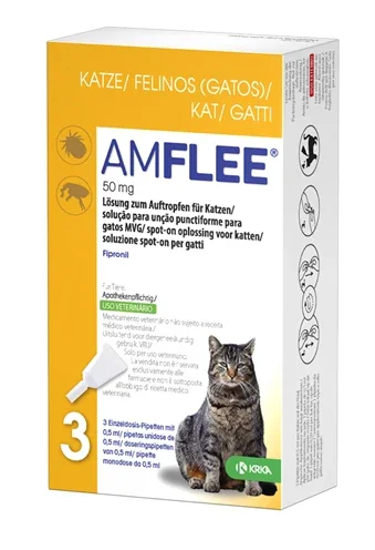 Amflee Spot On Cat – 3 pipetter – Beskyttelse mod lopper, flåter og lus