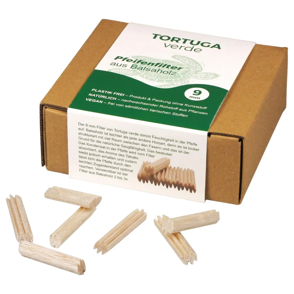 Tortuga Verde 9 mm Balsa Filter til Pibe - 110 stk