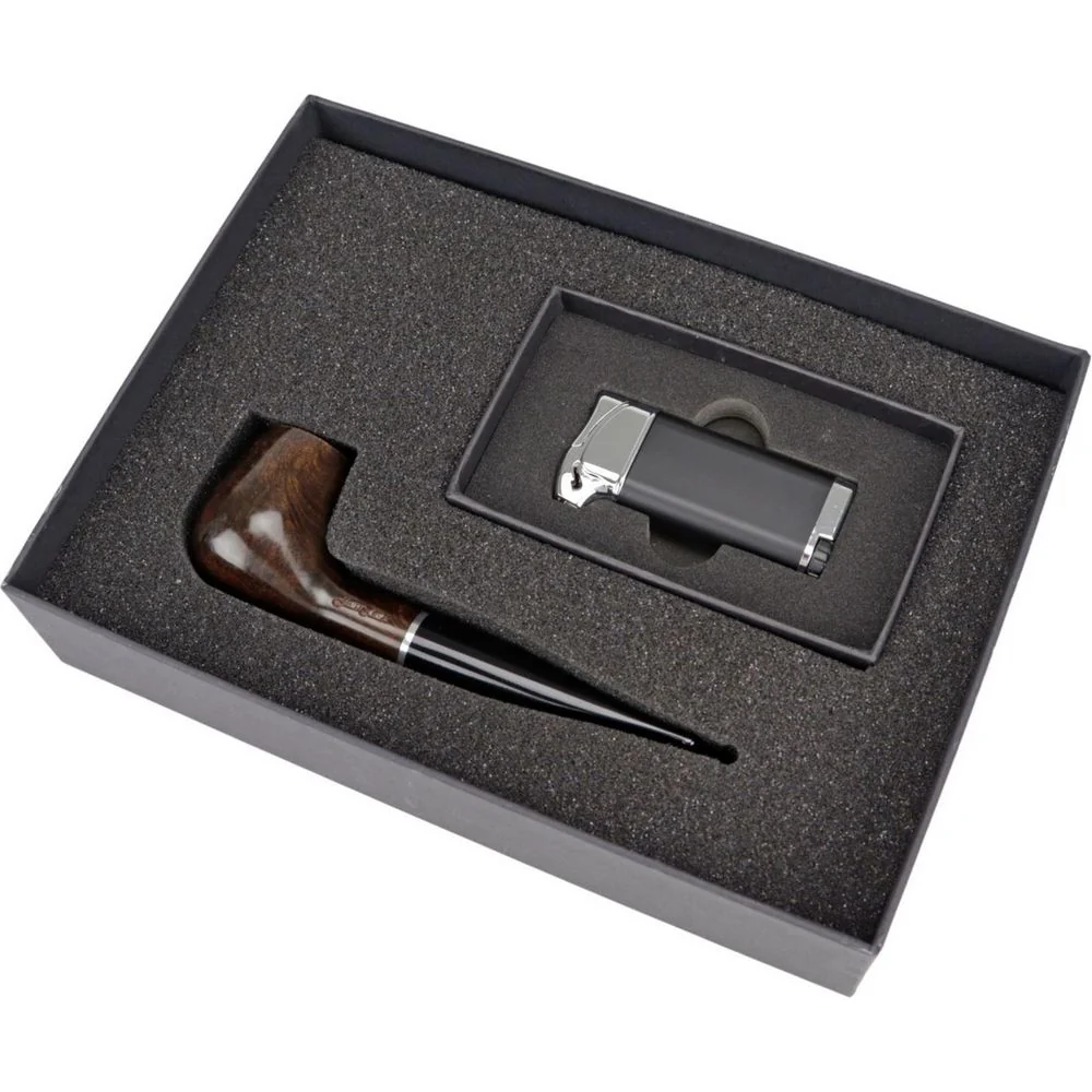 Jean Claude Lige Smooth Walnut Pibe med Pibe Lighter