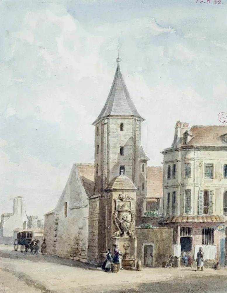 Alexandre Tour maleri rester af Saint Victor-klostrets hjørnetårn af klosterbygninger - Auguste Sébastien Bénard